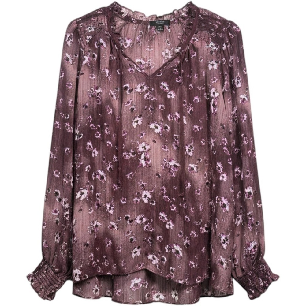 Simply Vera Vera Wang Women's Blouse PXL Purple Floral Long Sleeve Sheer Top